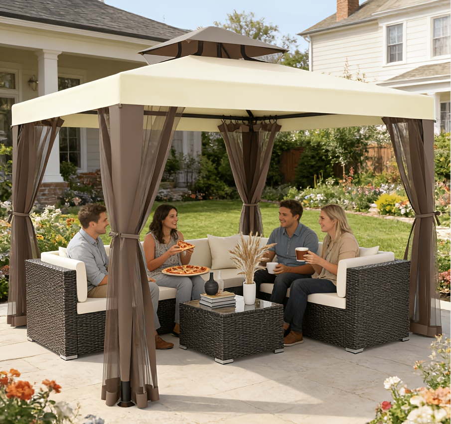 Gazebo Tent 10x10 FT Mosquito Netting Quick Setup Outdoor Canopy for Garden, Yard and Pest Management