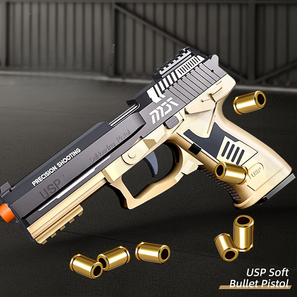 USP Clip Toy Gun Pistol with Continuous Shooting, 100 Bullets & 2 Magazines Rapid Fire Foam Blaster for Kids Boys Girls Ages 6+