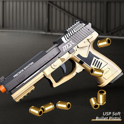 USP Clip Toy Gun Pistol with Continuous Shooting, 100 Bullets & 2 Magazines Rapid Fire Foam Blaster for Kids Boys Girls Ages 6+