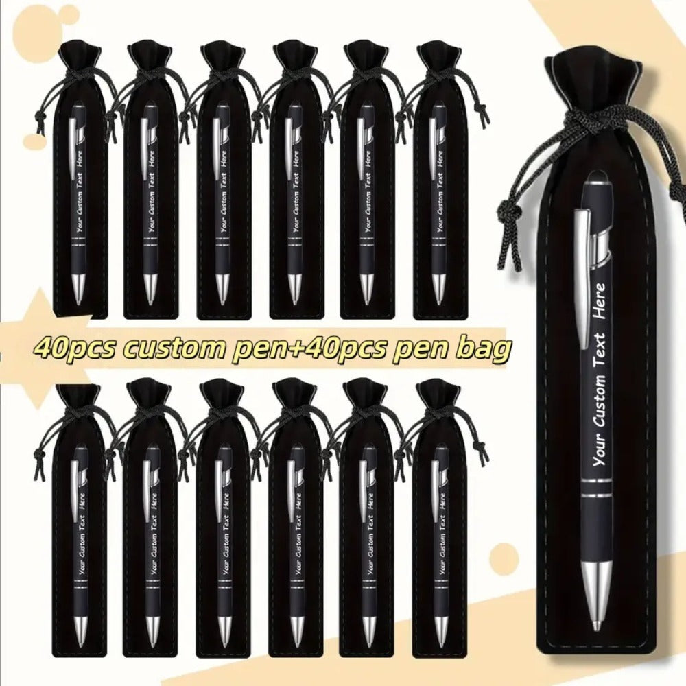 Custom Ballpoint Pens with Pencil Pouch Bulk Set, Personalized Ballpoint Pen Pack for Corporate Gifts