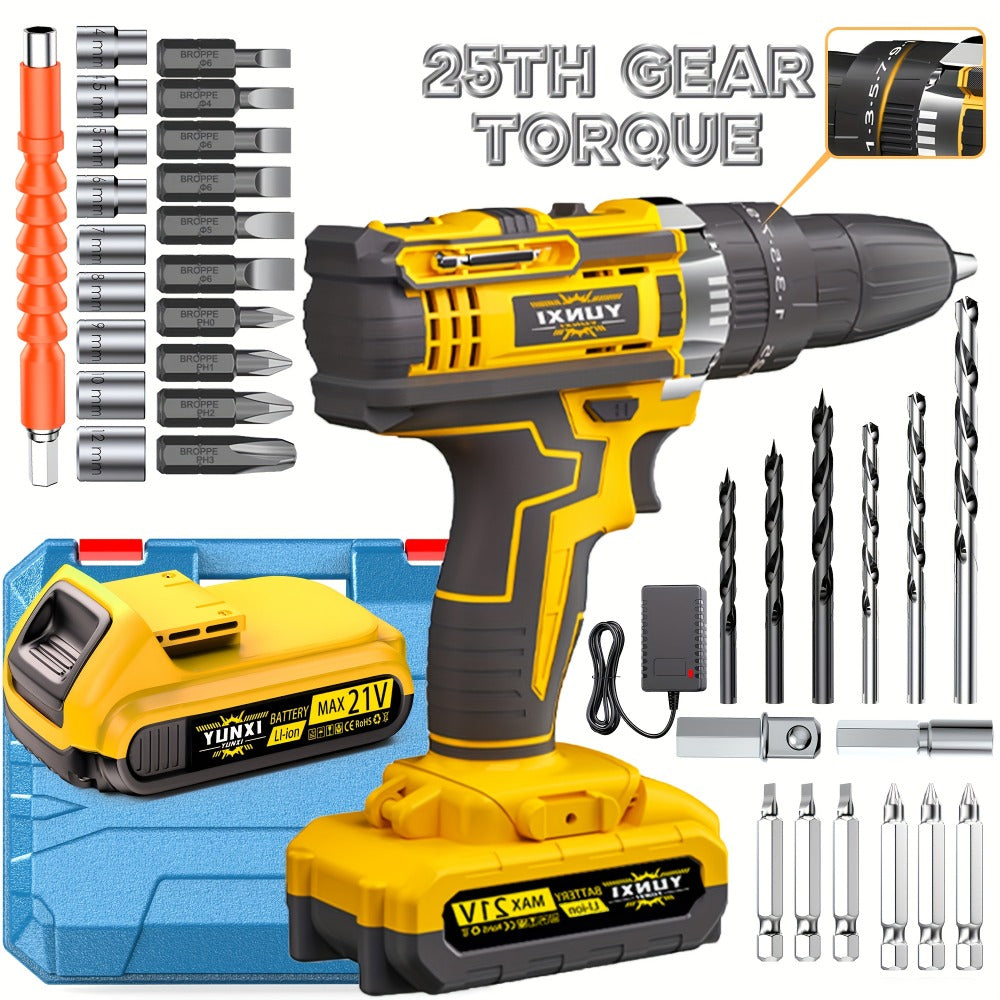 Cordless Impact Drill Set 21V - Wireless Power Drill with Battery & Quick Charger, Multifunctional Tool Kit for Home