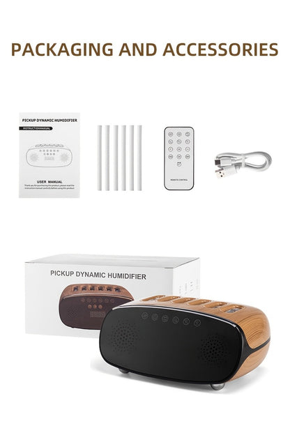 Humidifier with Bluetooth Speaker, LED Alarm Clock, Remote Control and Wood-Grain Desktop Body