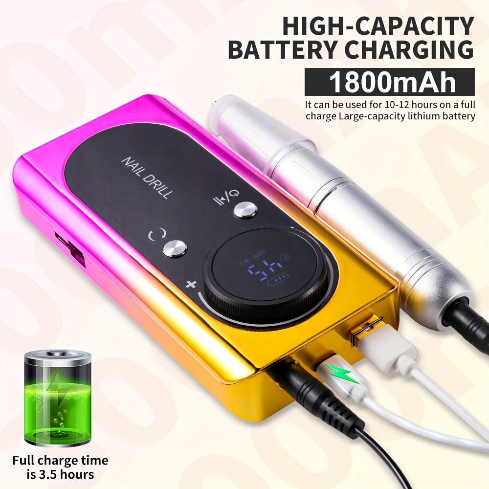 Electric Nail Drill 45000 RPM Rechargeable Kit with LCD Display and White or Golden Color Options