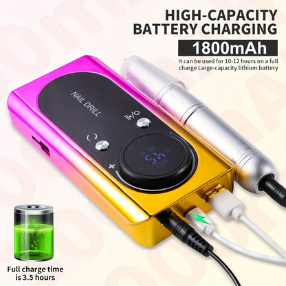 Electric Nail Drill 45000 RPM Rechargeable Kit with LCD Display and White or Golden Color Options