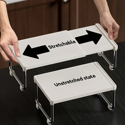 Expandable Countertop Shelf Riser with Short Legs, White or Cream Finish and 11.2- to 20.3-Inch Width
