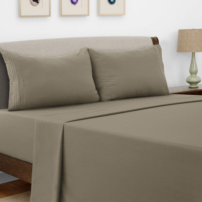 Bed Sheet Set Microfiber with Size-Dependent 3- or 4-Piece Contents and Six specified Bed Dimensions