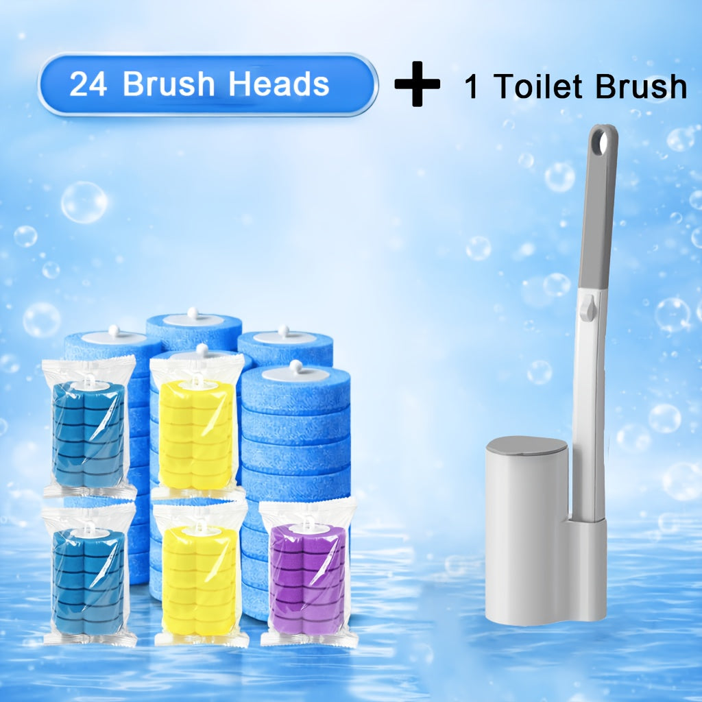 Disposable Toilet Brush Set with Replacement Brush Heads Wall Mounted or Floor Standing for Entryways, Bedrooms and Living Spaces