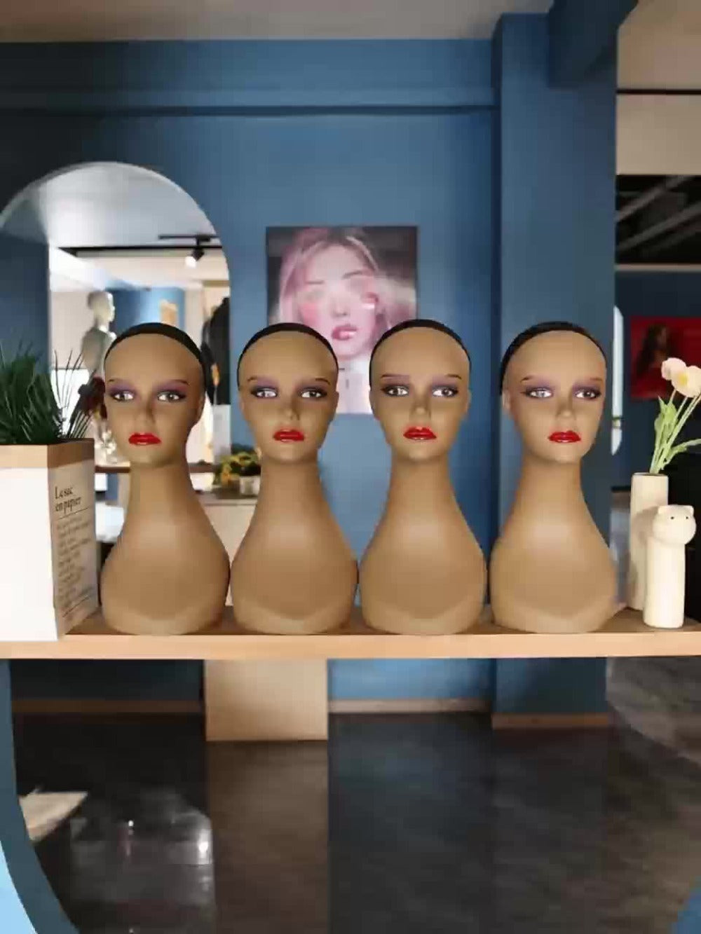 Female Wig Display Mannequin Head 4 Pcs Set Plastic – Hat Necklace Holder Salon Training Practice Retail Store Showcase Hairstyle Display