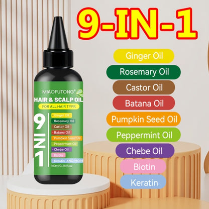 Hair Care Oil 9-in-1 with Turmeric, Rosemary, Castor Oil & Biotin – Deep Hydration, Frizz Control & Smoothness, Plant-Based Squalane