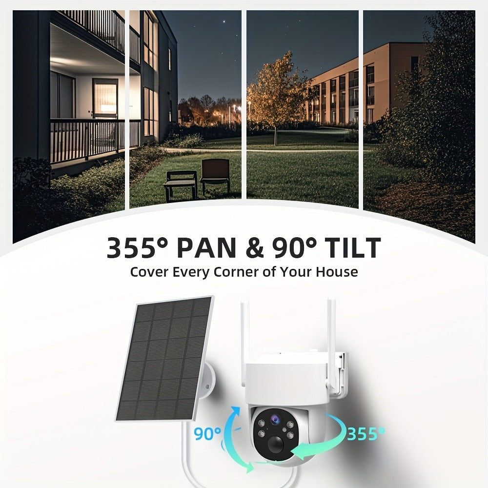 Solar PTZ Security Camera Outdoor 4K Wireless – 360° Pan Tilt Zoom, PIR Motion Detection Alarm, Full Color Night Vision, Two-Way Audio