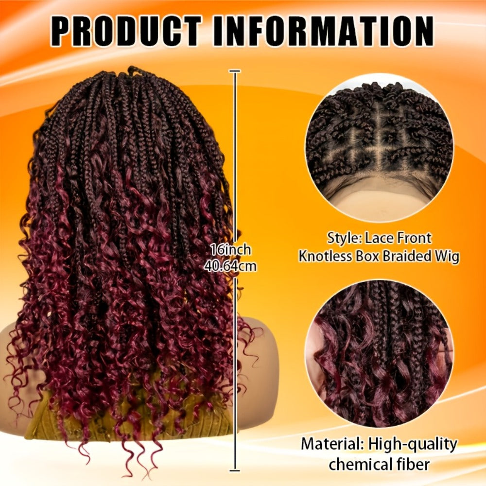 Goddess Square-Braid Wig with Curly Ends in 14- or 16-Inch Lengths and Black, Burgundy or Brown Colors