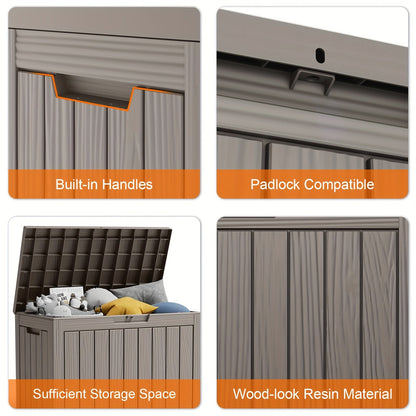 Deck Box Wood Grain Resin Lockable Weatherproof | Patio Pool Garden