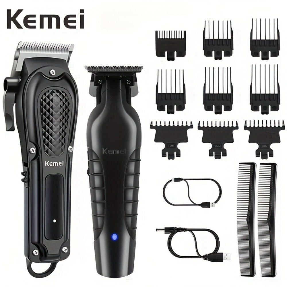 Kemei Hair Clipper & Beard Trimmer Set for Men – Professional Grooming Kit with Reciprocating Shaver, USB Rechargeable, Home & Salon Use