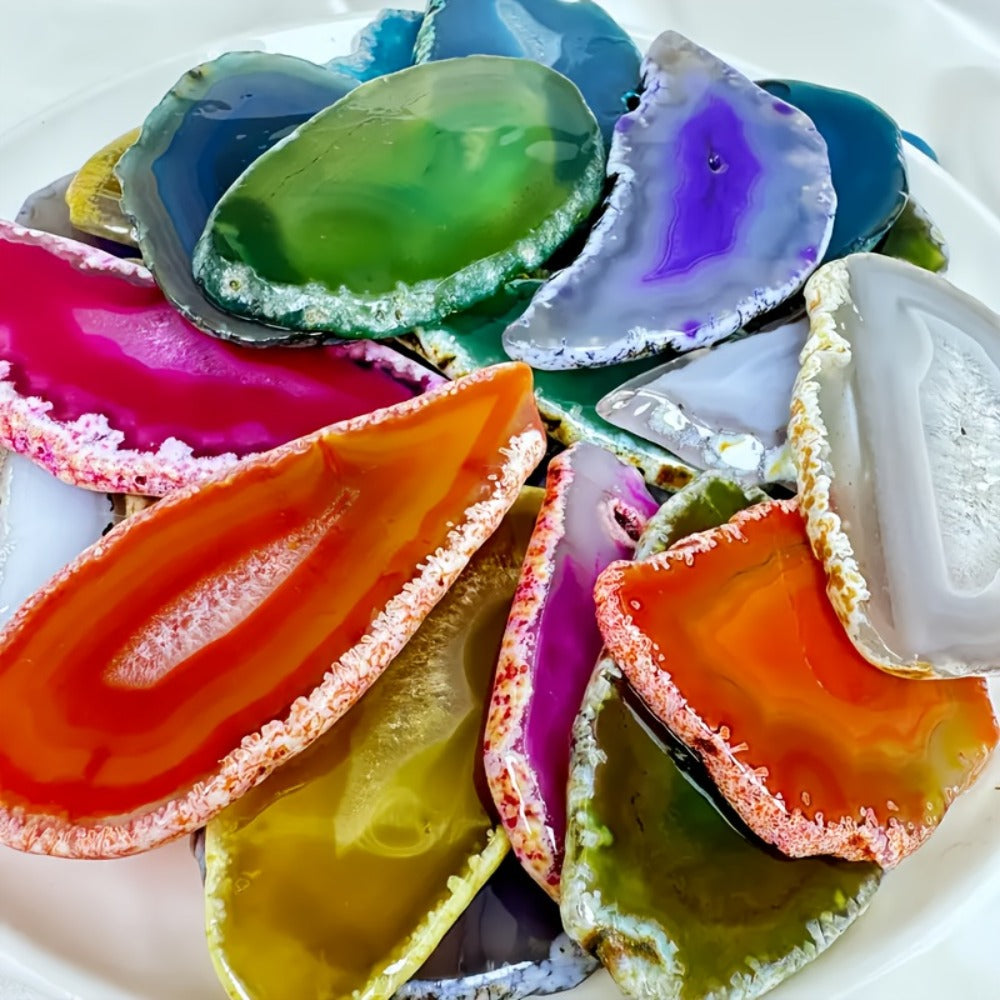 Natural Agate Slices Pendants 20pcs – Mixed Colors Polished Stone Drilled Beads for Jewelry Making, Wind Chime & DIY Crafts