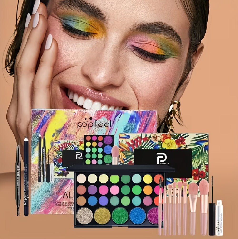 Full Face Makeup Kit All-in-One Complete Beauty Set with Foundation Blush Eyeshadow Palette Mascara & Brush