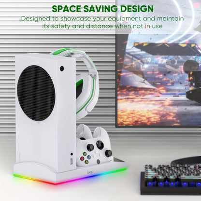 RGB Console Stand Compatible with Xbox Series S, Dual Controller Charging Bays and Two 1400mAh Battery Packs