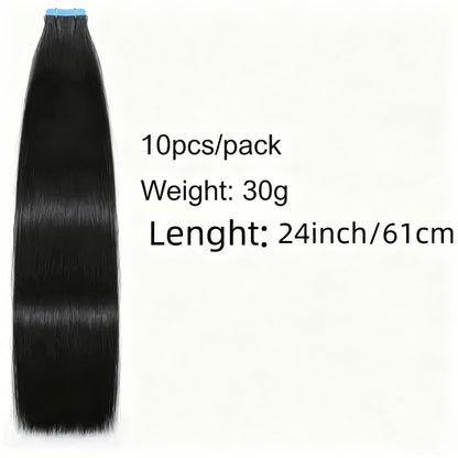 Tape In Hair Extensions Human Hair Straight Natural Black 1B Seamless Skin Weft 10pcs 30g 16 20 22 24 Inch Invisible Blend for Volume