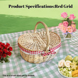 Red plaid covered hand basket