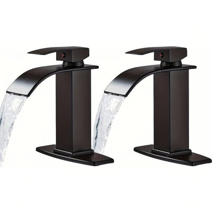 Waterfall Bathroom Sink Faucet, Single Hole or 3-Hole Mixer Tap with 6" Deck Plate, Ceramic Valve