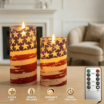 Flameless LED Candles with Remote Control, Flickering Flame Effect, Independence Day Patriotic Home Decor