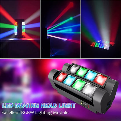 Spider Beam Moving Head Stage Light 8x3W RGBW LED DJ Disco Light Sound Activated DMX-512 for Entryways, Bedrooms and Living Spaces