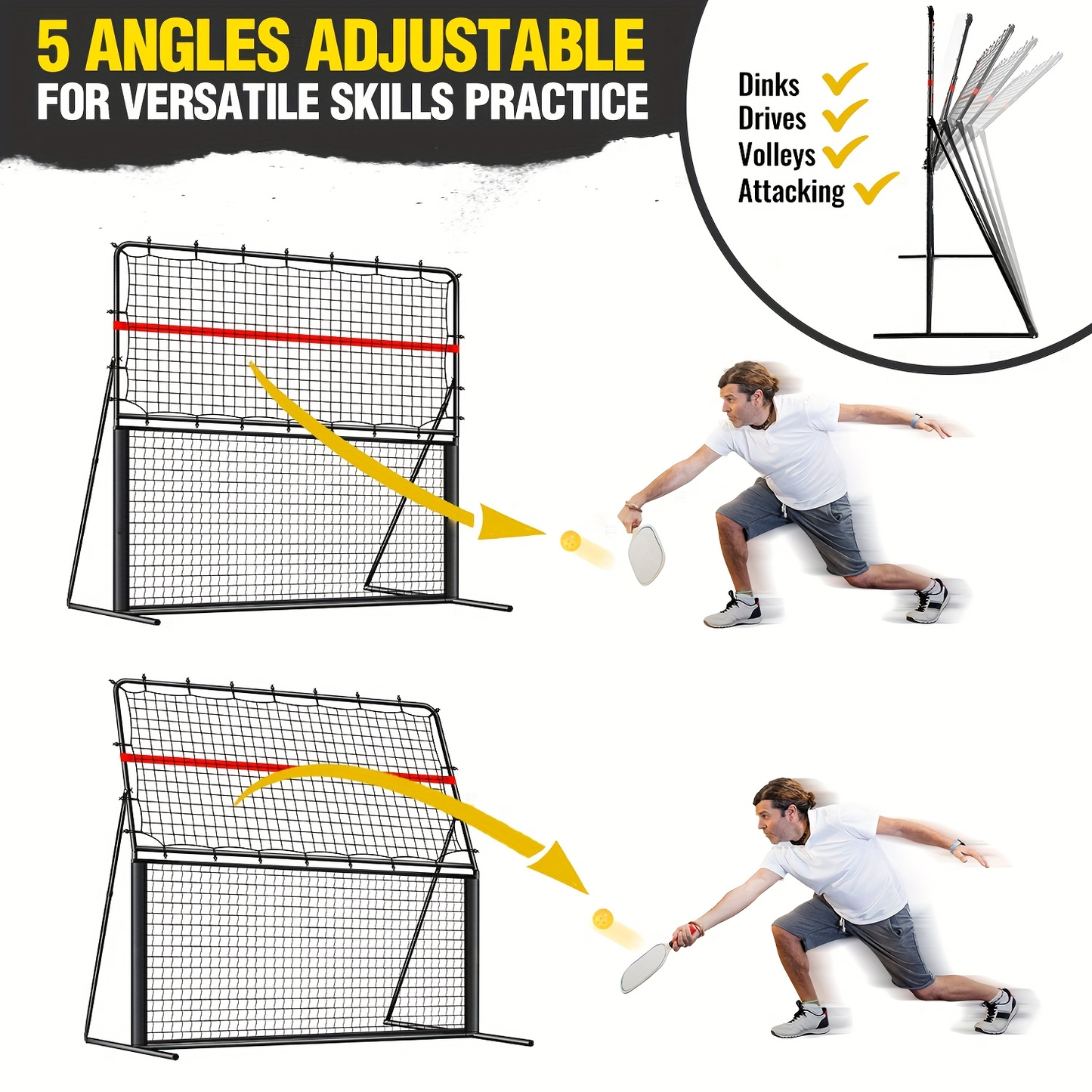 Pickleball Rebounder Net 6x6ft Angle Adjustable – 2-in-1 Practice Rebound Net for Dinks, Volleys & Hits Training