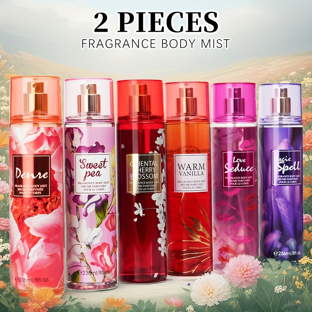 Body & Hair Fragrance Mist for Women 2PCS Set - Perfume Spray 8 fl oz, Fruity Floral Scents Peach Pear Cherry Blossom