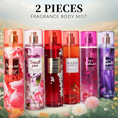 Body & Hair Fragrance Mist for Women 2PCS Set - Perfume Spray 8 fl oz, Fruity Floral Scents Peach Pear Cherry Blossom