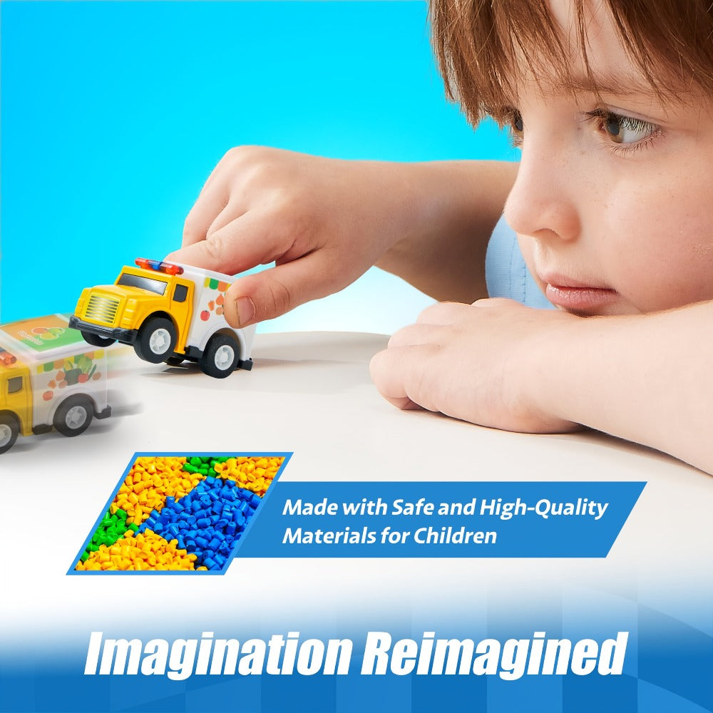 18-Piece Pull Back Mini Cars Set for Kids, City Vehicles Fire Truck Police Car School Bus Freight Train