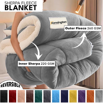 480GSM Sherpa Fleece Blanket, Double-Sided Heavy Throw for Couch, Bed & Travel, Reversible All Season
