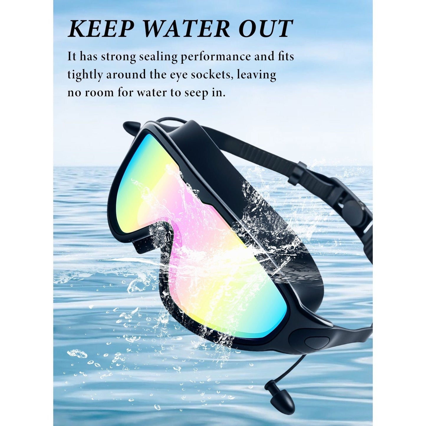 Two-Pack Mirrored Swim Goggles with Wide Lenses, Adjustable Straps, Earplugs, Nose Clip and Storage Case