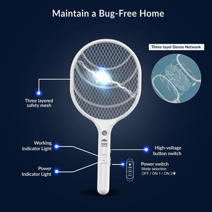 Electric Fly Swatter Racket Rechargeable 2-Pack, 3000V Bug Zapper with LED Light, USB Charging