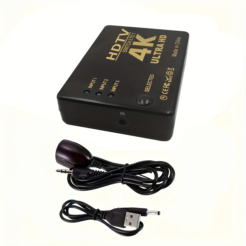 HDMI Switch 3 In 1 Out, 4K 1080P HD Video Switcher Splitter Hub, Adapter Converter for TV Box, Smart TV