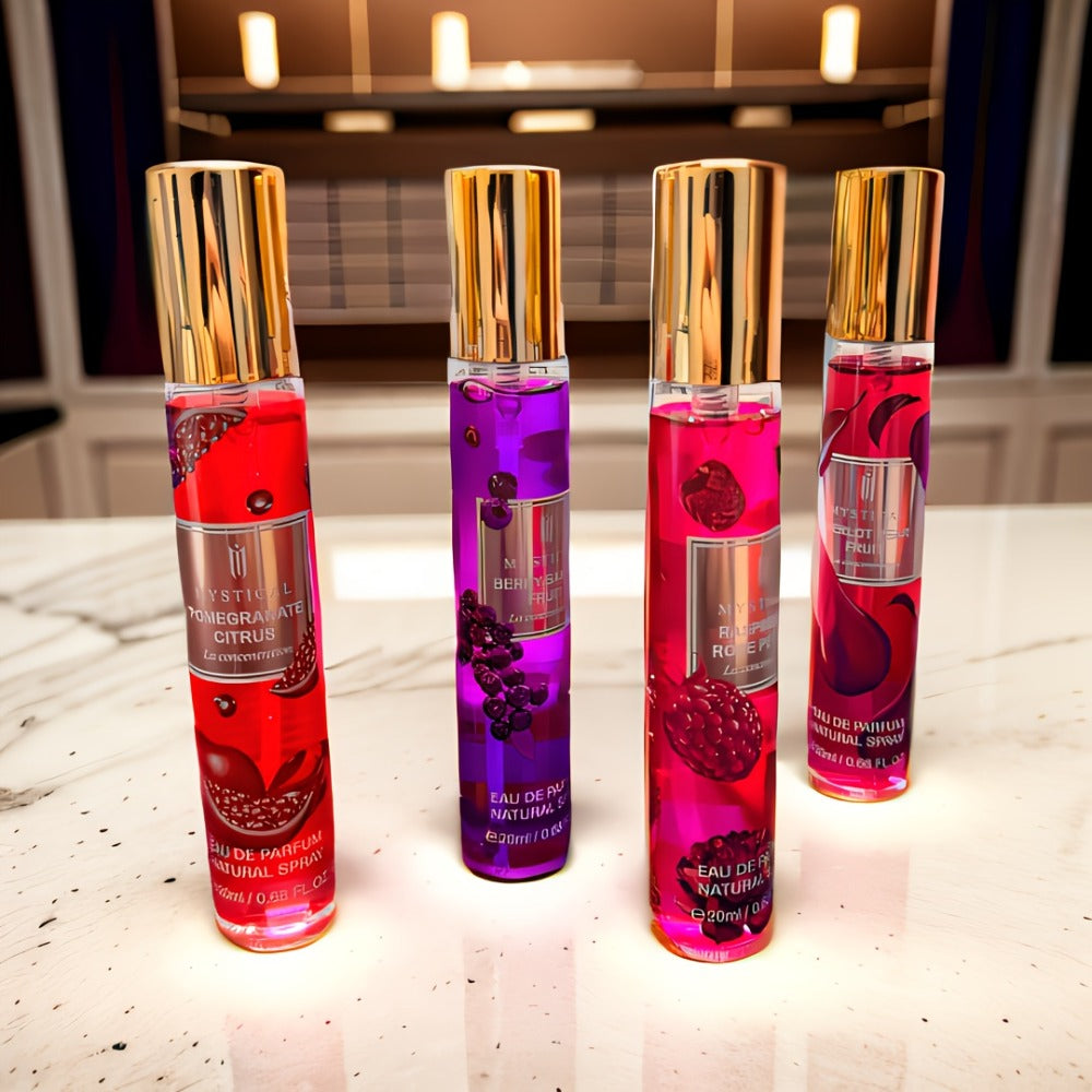 Travel Size Perfume Set for Women – Mystical 4-Piece Fresh Fruity Fragrance Kit 20ml Each, Layered Front Mid & Base Notes