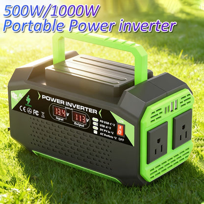 Power Inverter 500W/1000W DC 12V to AC 110V - Car Power Converter with LCD Display, 2 AC Outlets
