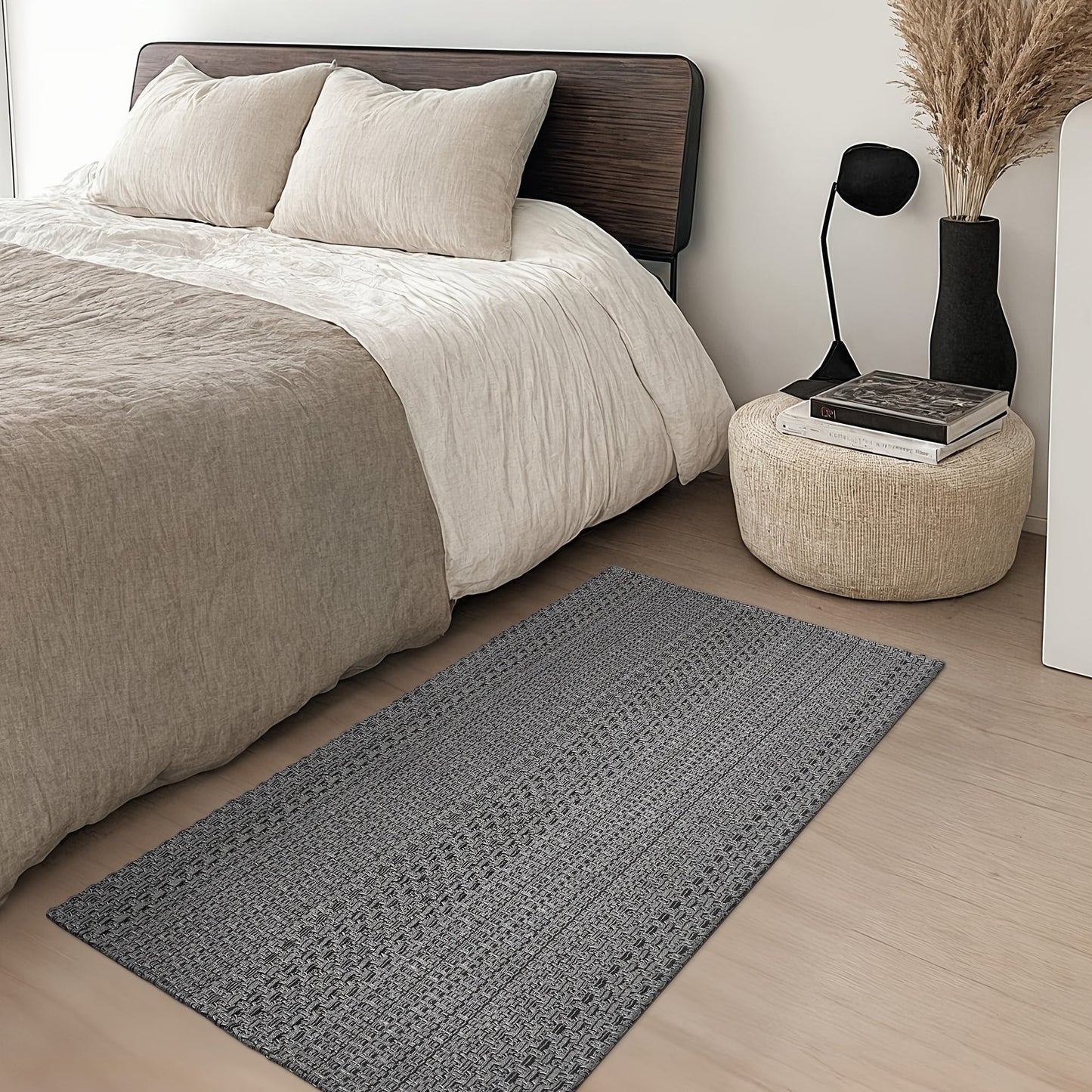 Braided Woven Indoor Rug with 2 x 3-Foot to 6 x 9-Foot Sizes and One Two-Piece Gray Mat Set