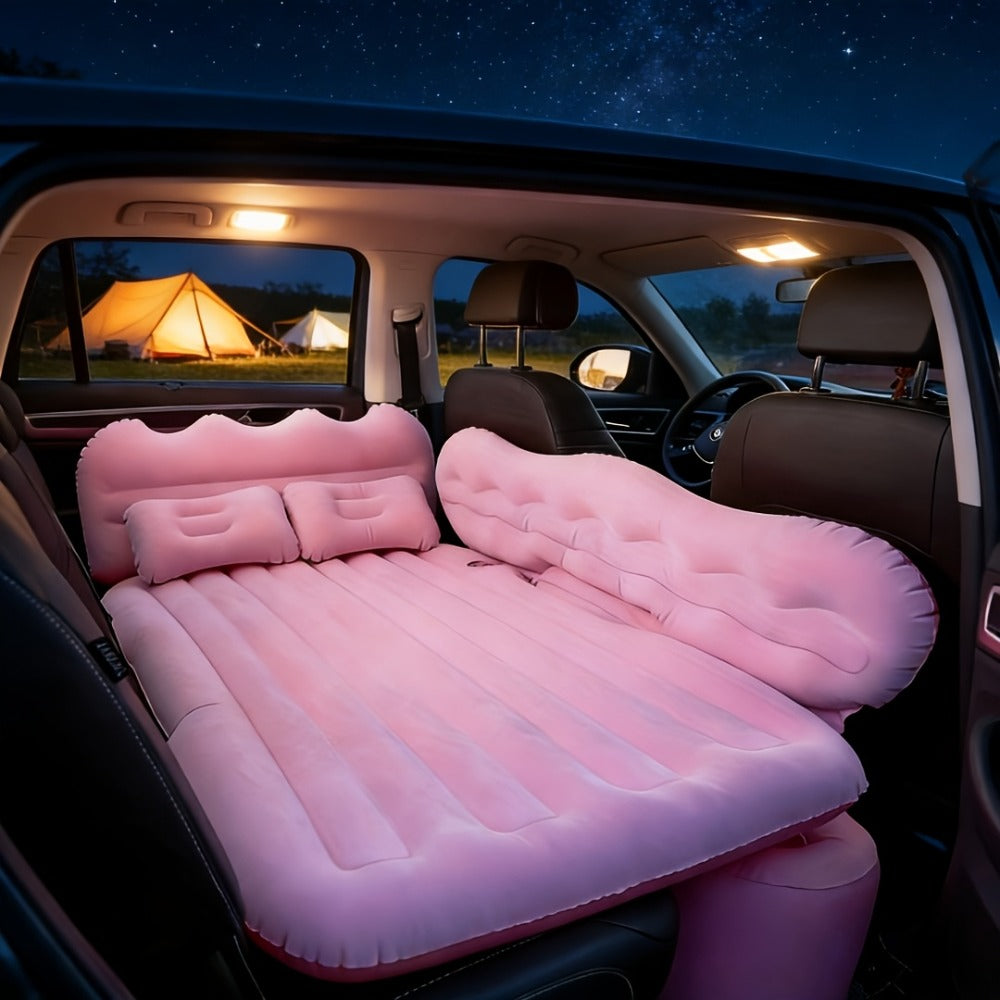 Inflatable Car Bed Plush Folding Design with Storage Bag & Tool Kit Soft Skin-Friendly Comfortable Outdoor Car Air Mattress for Camping