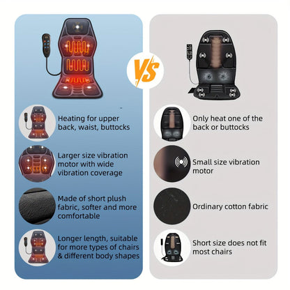Massage Seat Cushion with Heat 9 Vibration Motors Triple Heating Pad Lumbar Traction Full Body Massager for Home or Salon Spa Use