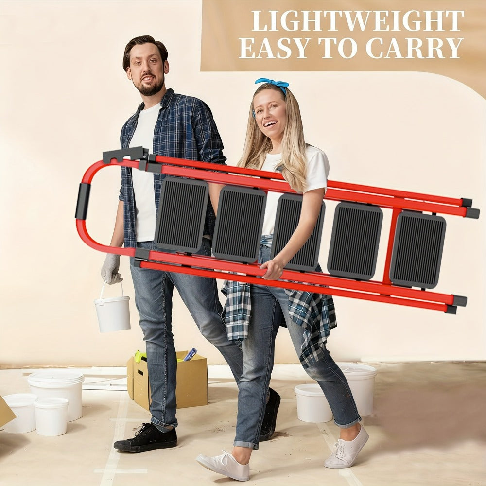 Folding Step Ladder 3 5 Step Steel Anti-Slip Wide Treads Handrail Safety Lock Portable for Home Cooking, Dining and Outdoor Meals