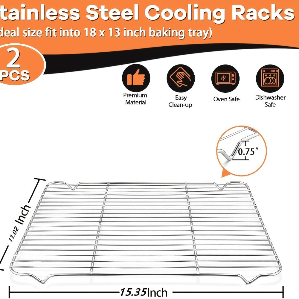 Cooling Rack 2pcs, Heavy Duty Carbon Steel Baking Rack for Cookies, Cakes and Roasting, Oven Safe Wire Rack for Grilling Turkey