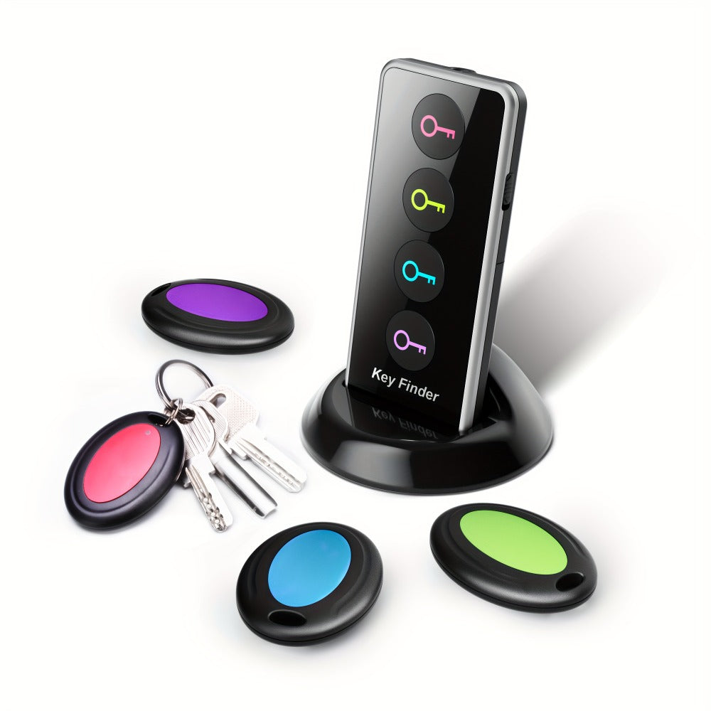 RF Key Finder 4 Receivers No App Required, Wireless Item Locator 131ft Range with LED Flashlight