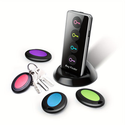 RF Key Finder 4 Receivers No App Required, Wireless Item Locator 131ft Range with LED Flashlight
