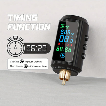 P7 1600mAh Cordless Tattoo Power Supply with Color Screen, Four Memory Modes and RCA Connector