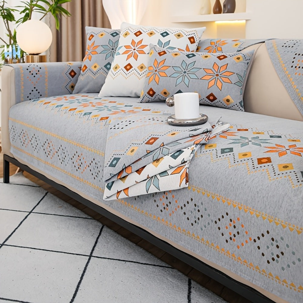 Sofa Cover Bohemian Chenille Jacquard Knit Sections for Seat, Armrest or Backrest with Model-Specific Size and Color Options