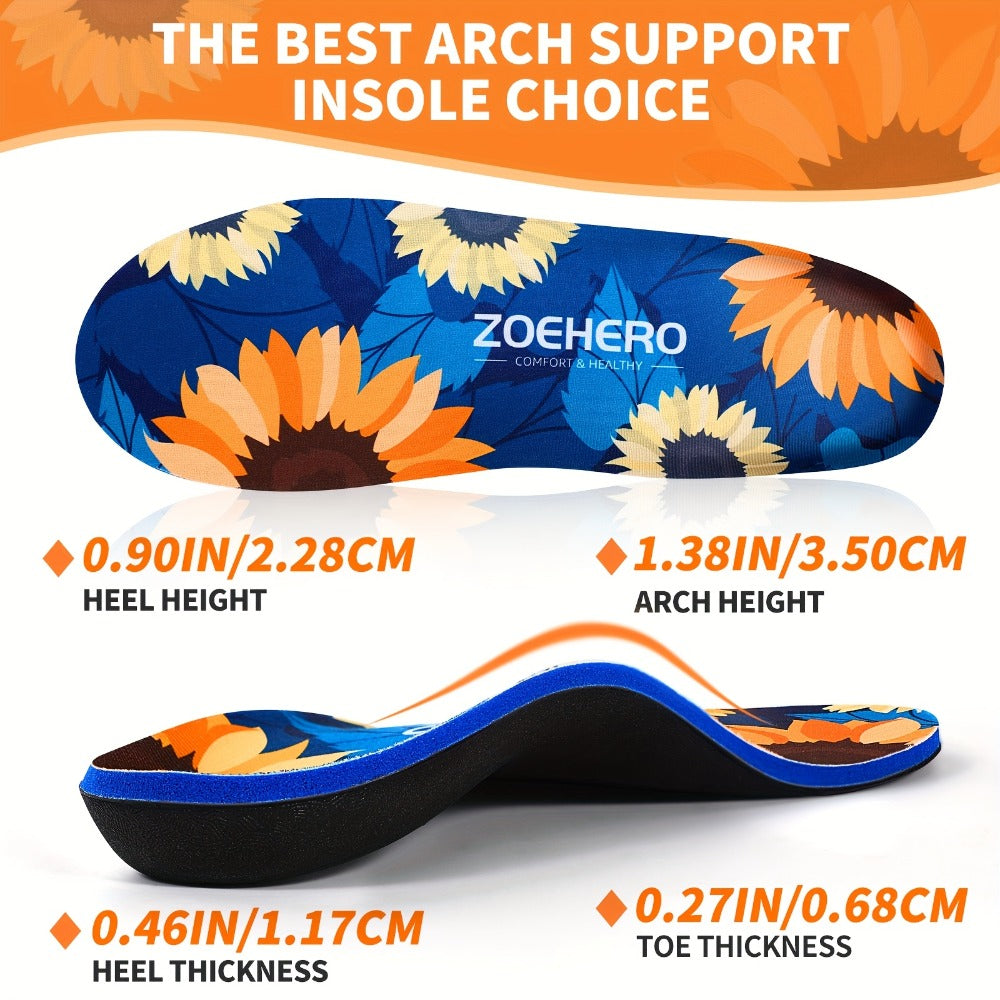 ZOEHERO Floral Arch-Support Insoles with Deep Heel Cup and Ten Men's and Women's Size Options