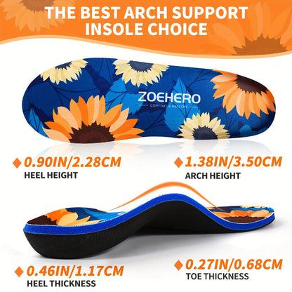 ZOEHERO Floral Arch-Support Insoles with Deep Heel Cup and Ten Men's and Women's Size Options