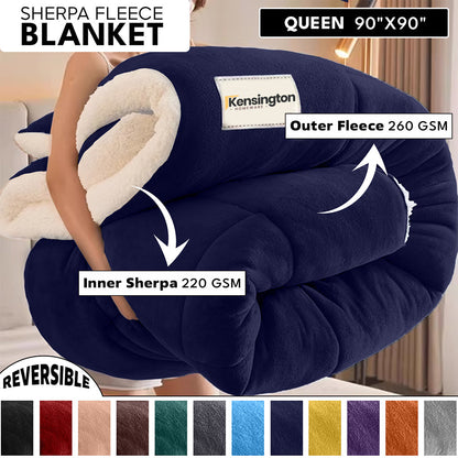 480GSM Sherpa Fleece Blanket, Double-Sided Heavy Throw for Couch, Bed & Travel, Reversible All Season