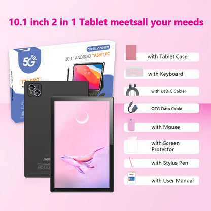 CRELANDER Android Tablet 10.1 Inch 2-in-1 with Keyboard & Mouse, 6GB RAM 128GB ROM, HD IPS Display