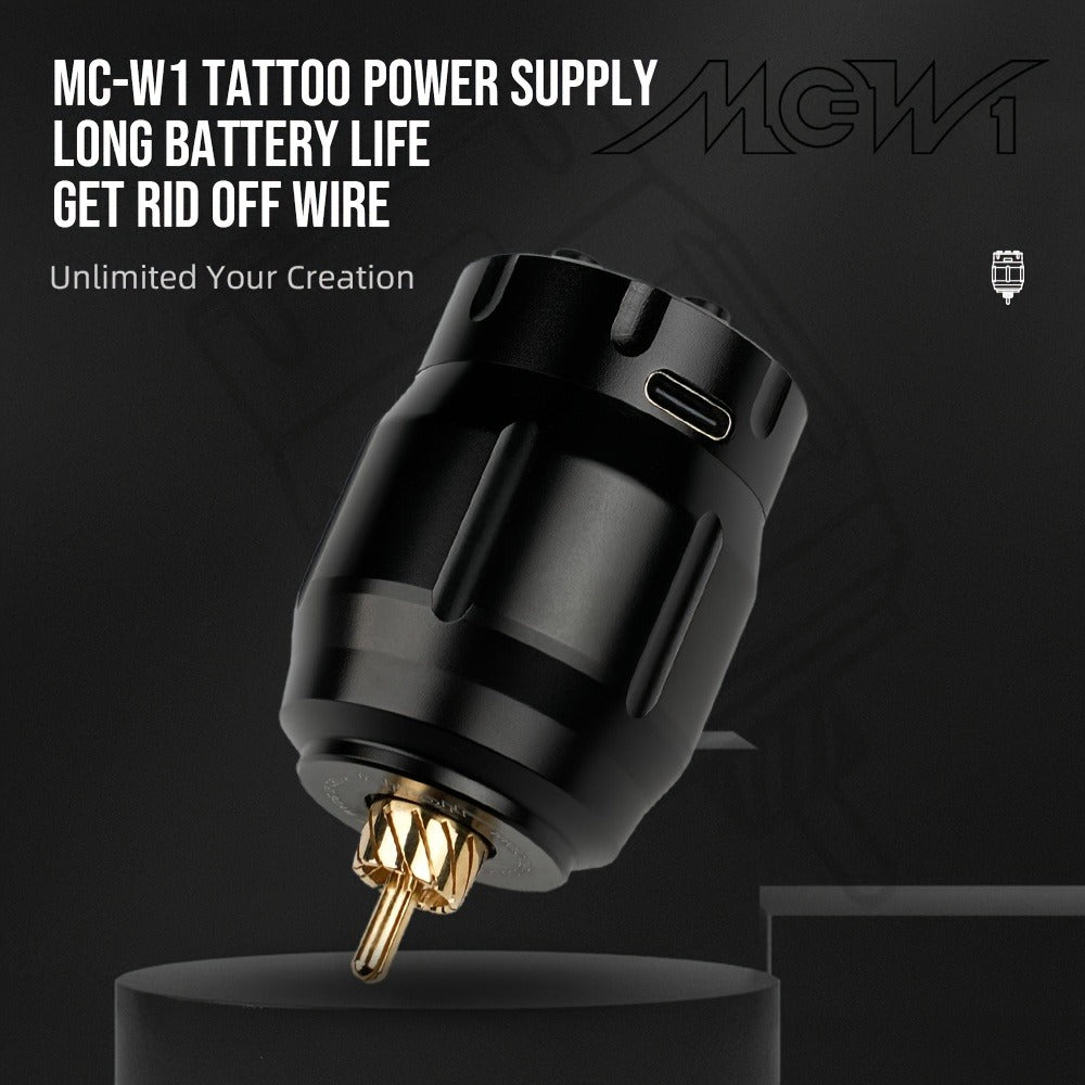 MC-W1 Rechargeable RCA Tattoo Power Supply with LED Display in Golden, Black, Red or Silvery