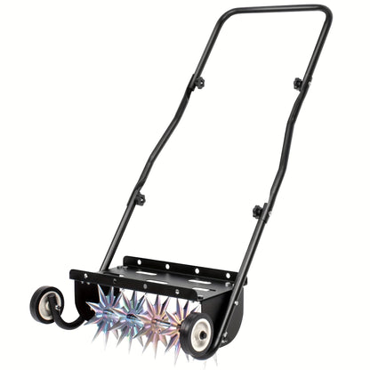 Rolling Lawn Aerator Push Spike 16.5" with 5-Star Steel Tines, Weight Tray & Steel Handle for Deep Soil Aeration